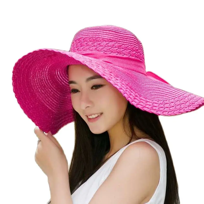 

Шляпа женская Соломенная с защитой от УФ-излучения, однотонная пляжная Панама с широким ремешком, простая Складная Солнцезащитная шапка, ле...