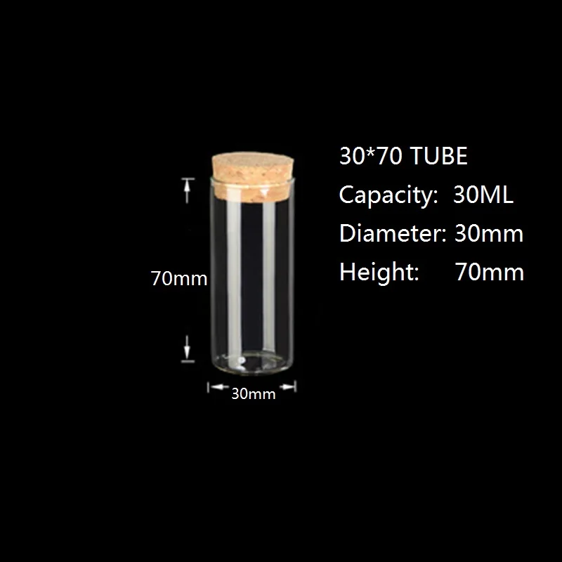 

500 x Diameter 30mm Tubes 30ML Clear Glass Tube with Cork Stopper Mini Empty Glass Container Vials 30*70