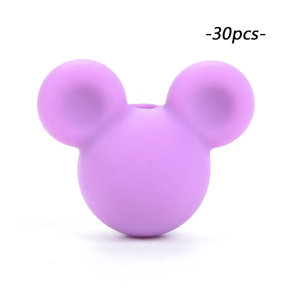 medium purple LOFCA 30 шт Микки силиконовые бусины BPA бесплатно мультфильм детские игрушки для прорезывания зубов пищевой силикон для кормления ожерелье для изготовления соски цепь - Цвет: medium purple