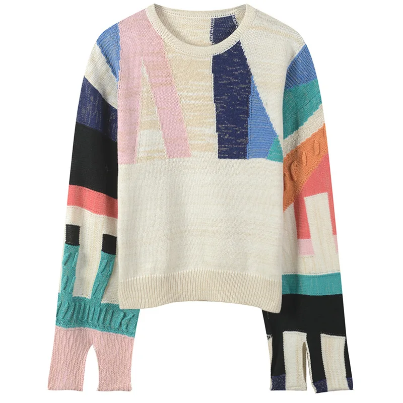 Осень-зима 2020 новый корейский цветной свитер с геометрическим рисунком и