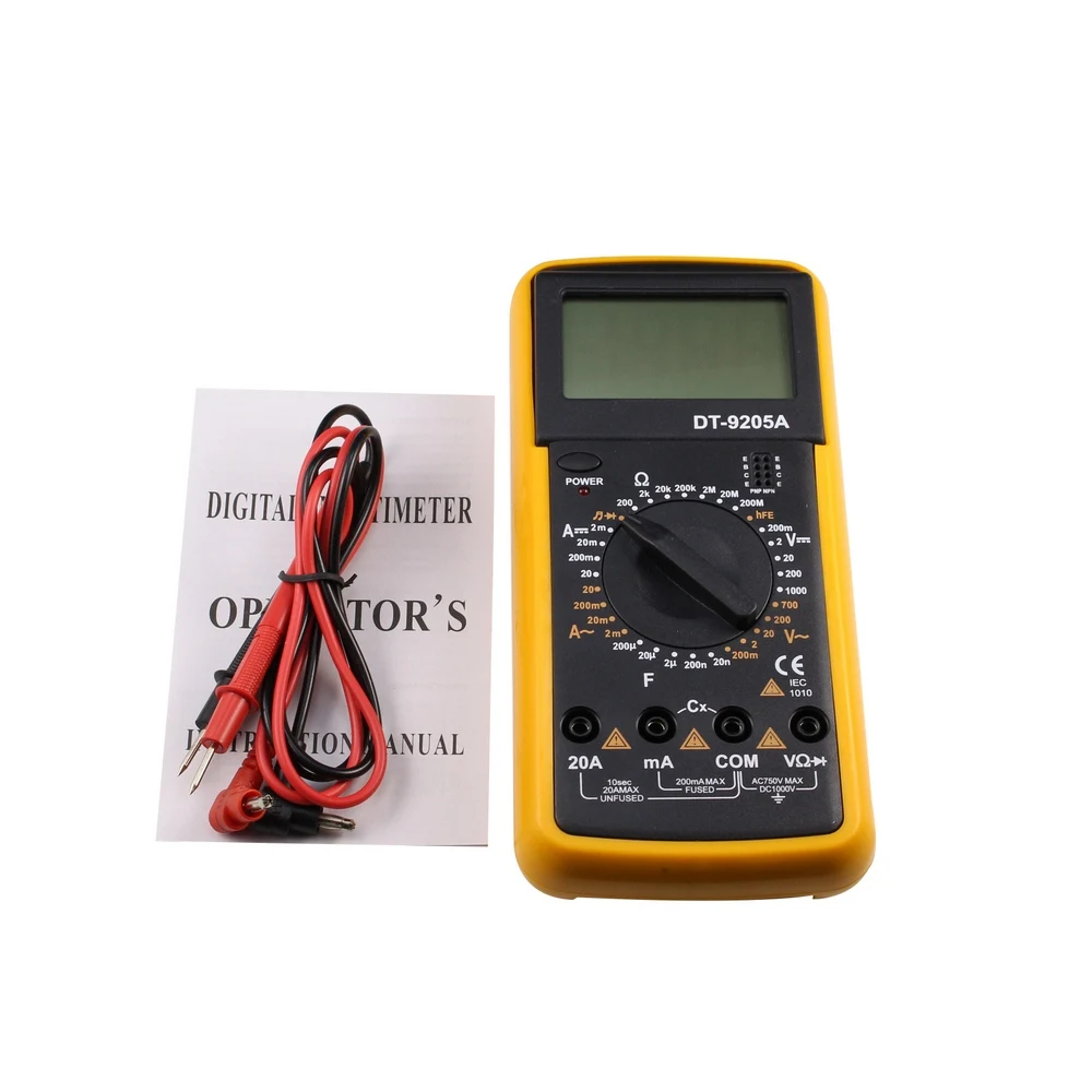 

DT-9205A Digital Multimeter LCD Handheld Ammeter Voltmeter Resistance Capacitance Tester High Accuracy Multimeter AC DC