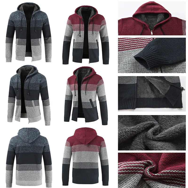 Hemiks, мужская повседневная куртка, зимняя, с капюшоном, Weatshirts, кардиган на молнии, с длинным рукавом, мужские вязаные пальто, куртка на молнии, кардиганы