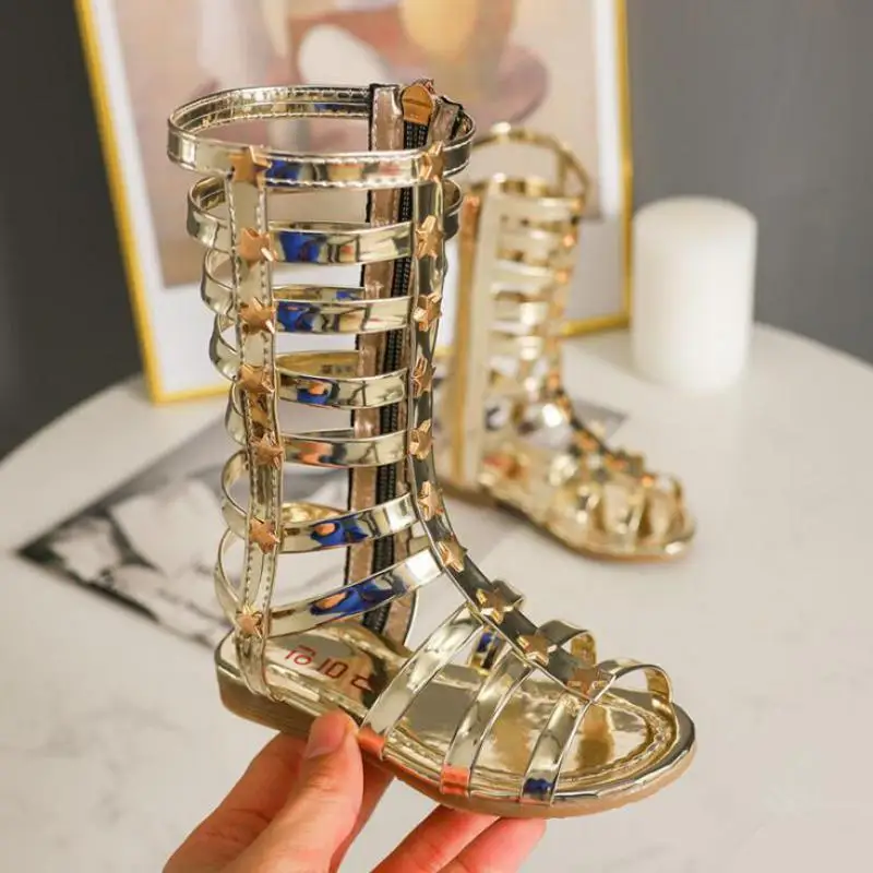 Новые летние детские сандалии римские ботинки с высоким верхом для девочек