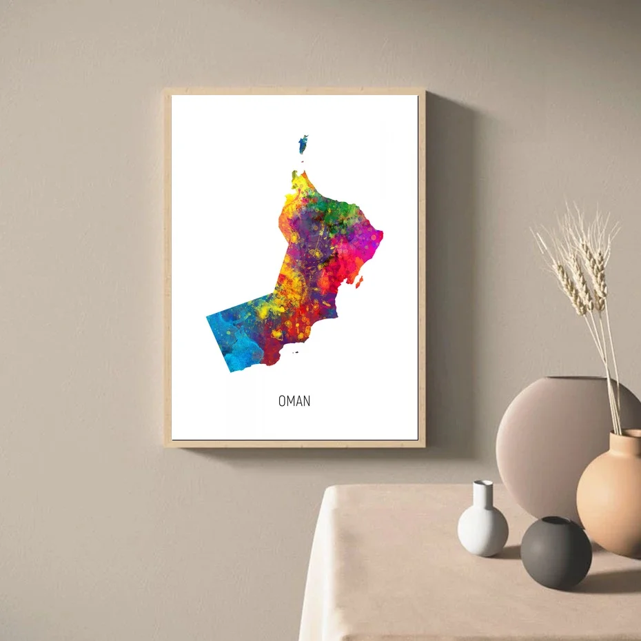 Оман карта акварель Художественная печать холст плакат | Дом и сад