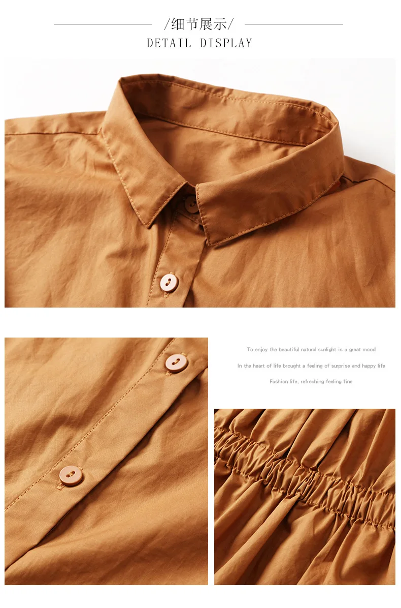 

Women's medium length spring 2020 cotton loose solid color long sleeve irregular white