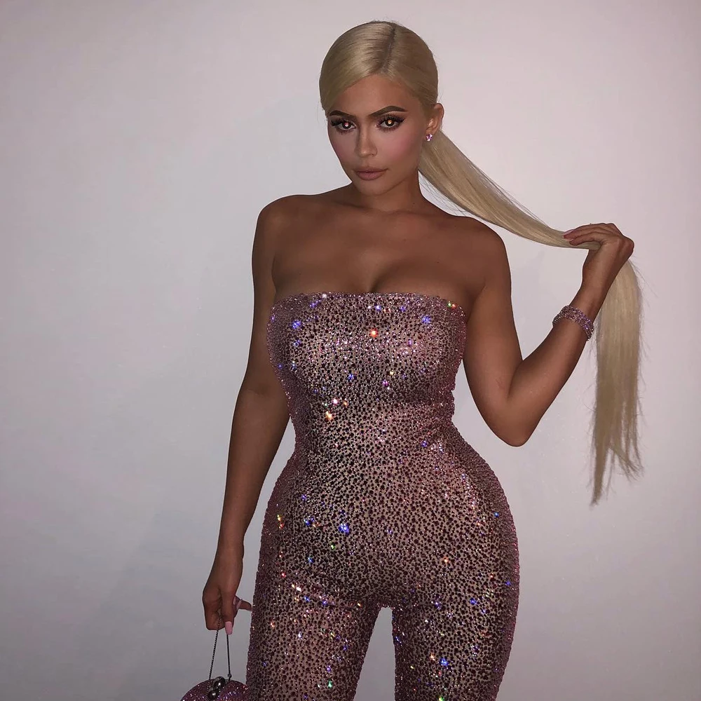 COSYGAL, женский сексуальный костюм Кайли Дженнер, 21 день рождения, для вечеринки, Модный комбинезон,, с открытой спиной, с блестками, клубный комбинезон, Комбинезоны
