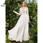 Женское свадебное платье It's yiiya, белое шифоновое платье с глубоким V-образным вырезом, длинными рукавами и открытой спиной на лето 2022