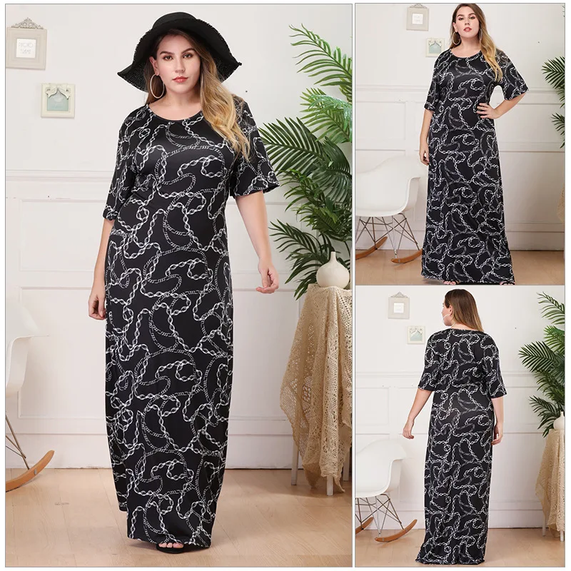 051 Бо женская одежда шерстяное до пола макси платья L XL XXL 3XL 4XL с О-образным вырезом