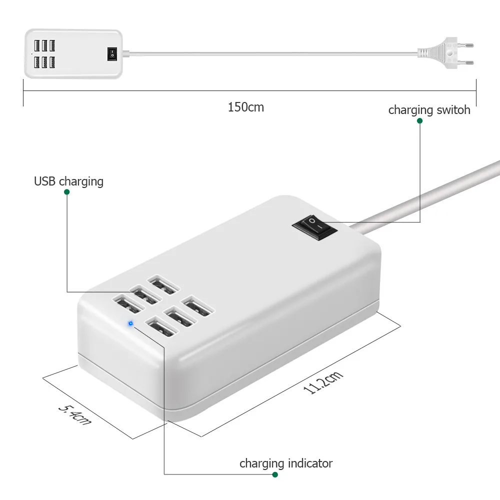 Многопортовый 30 Вт 6USB быстрое зарядное устройство для IPhone Android адаптер Tablete EU US UK Pulg блок питания для Xiaomi huawei samsung