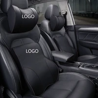car logo leather memory foam neck pillows seat chair lumbar back support cushion for office home car auto interior accessories