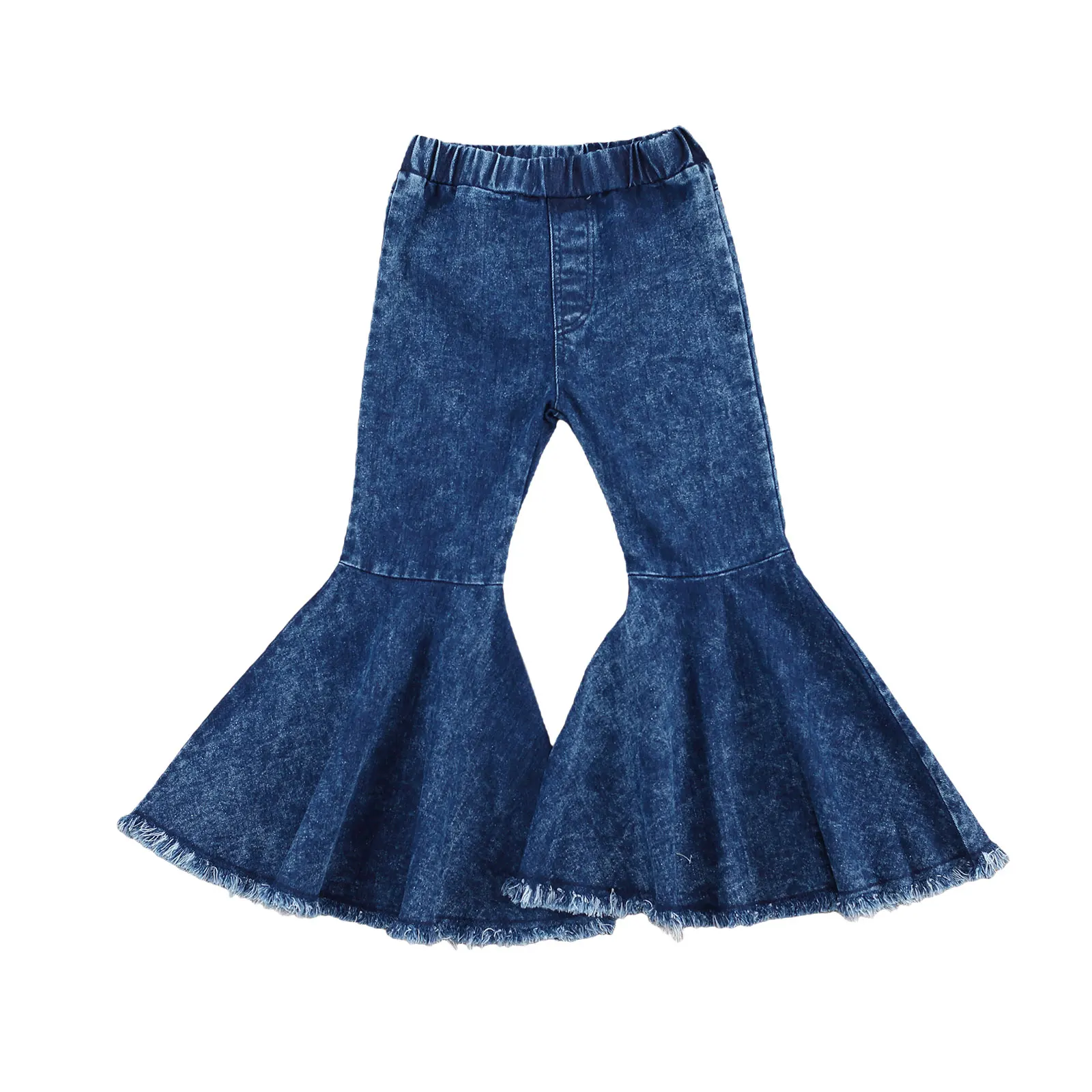 

Fashion Toddler Kids Girls Jeans Pants Outfit Elastic High Waist Ripped Flare Trousers Pants 2-7Y