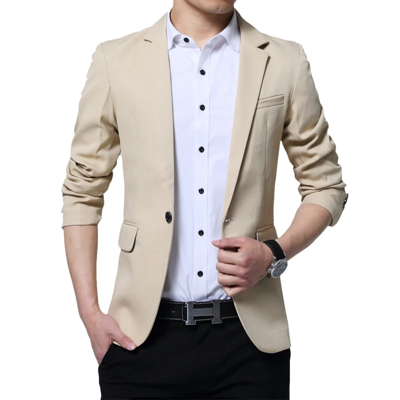 

BROWON Spring Autumn Men Blazer Jacket Over Size One Button Slim Fit Cotton Party Wedding Suit Jacket Luxury Clothes Men