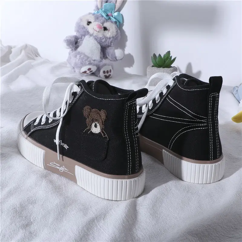 

2021 Summer New Women's Sneakers Sports Vulcanized High Top Flats Casual Fashion Bear Spring Cute Harajuku Running Dropshipping