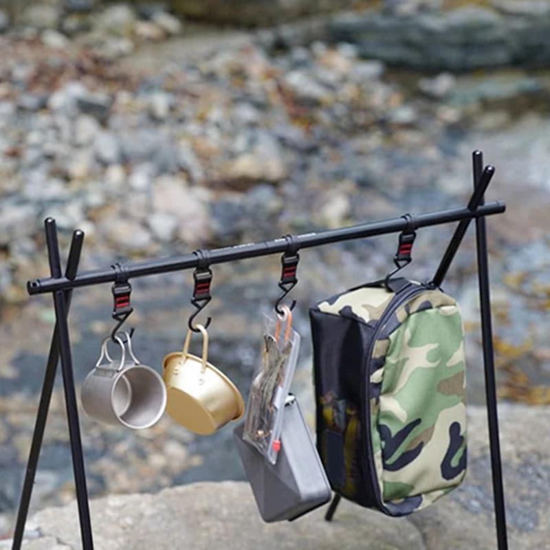 

Outdoor Cookware Hanging Rack Aluminum Alloy Foldable Camping Drying Rack Triangular Pot Pan Hanging Rack