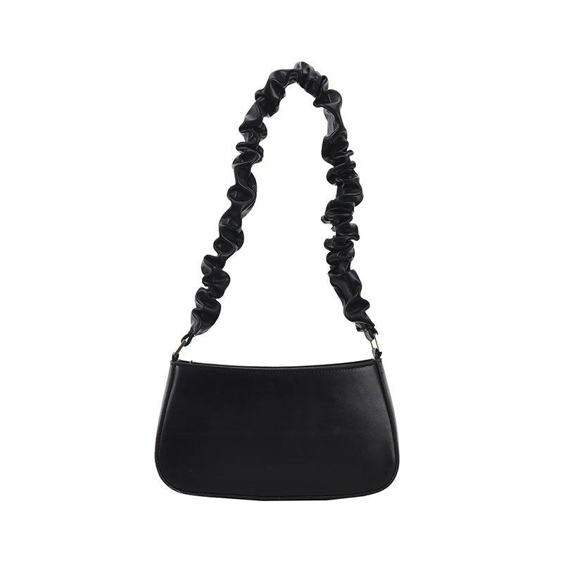 

Pleated Shoulder Strap Design Small Solid Color Pu Leather Shoulder Bags for Women 2021 Simple Travel Handbags and Purses