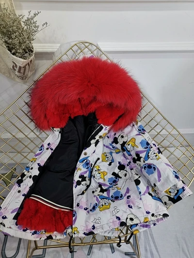Mickey Red Зимняя меховая куртка для девочек; сезон осень-зима; детская верхняя одежда; пальто из натурального кроличьего меха; толстые теплые парки для маленьких мальчиков; TZ330 - Цвет: Mickey Red