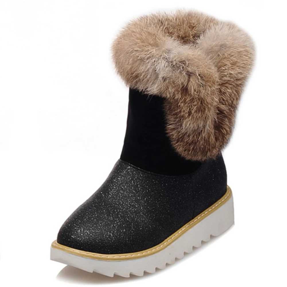 black style 2 BONJOMARISA,, размеры 34-43, женские зимние Нескользящие ботильоны г. Женские теплые плюшевые ботинки на платформе повседневная женская обувь на танкетке - Цвет: black style 2