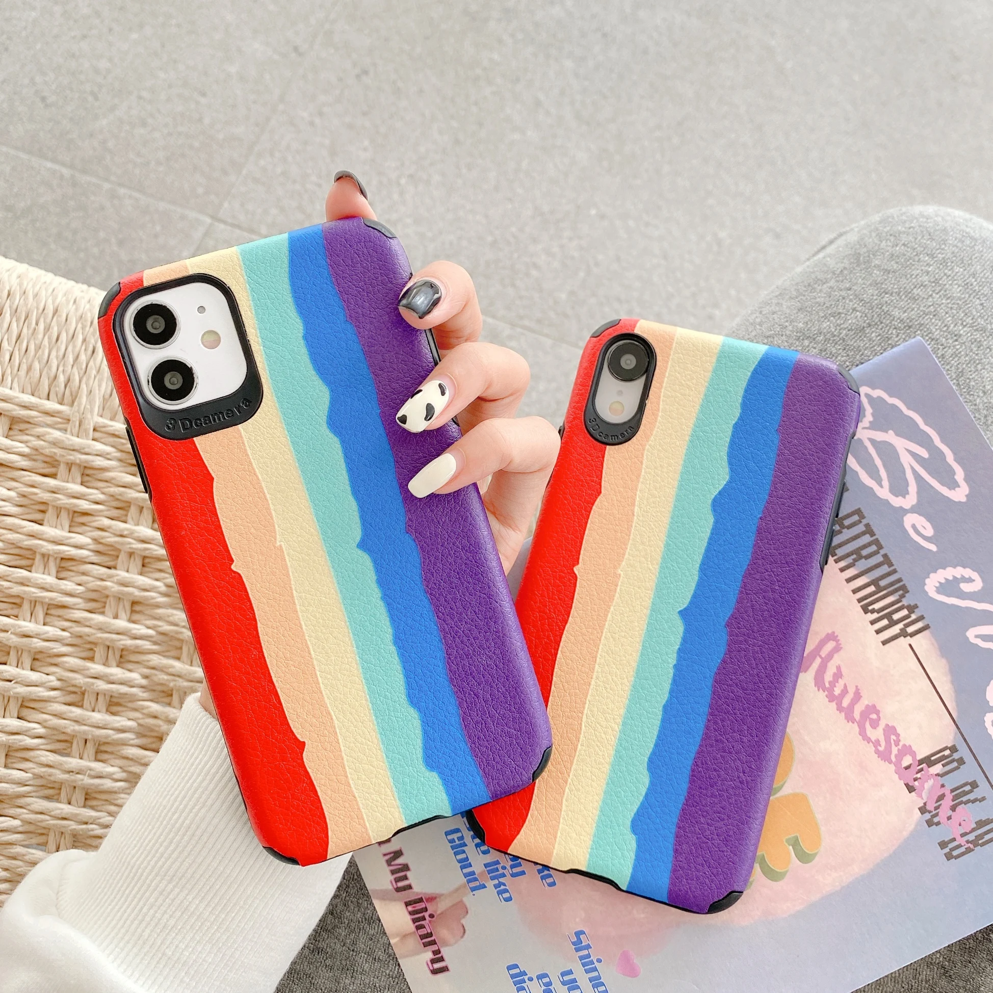 

Lambskin Rainbow is suitable for iphone11ProMax mobile phone case 7 / 8plus x xsmax xr protective cover