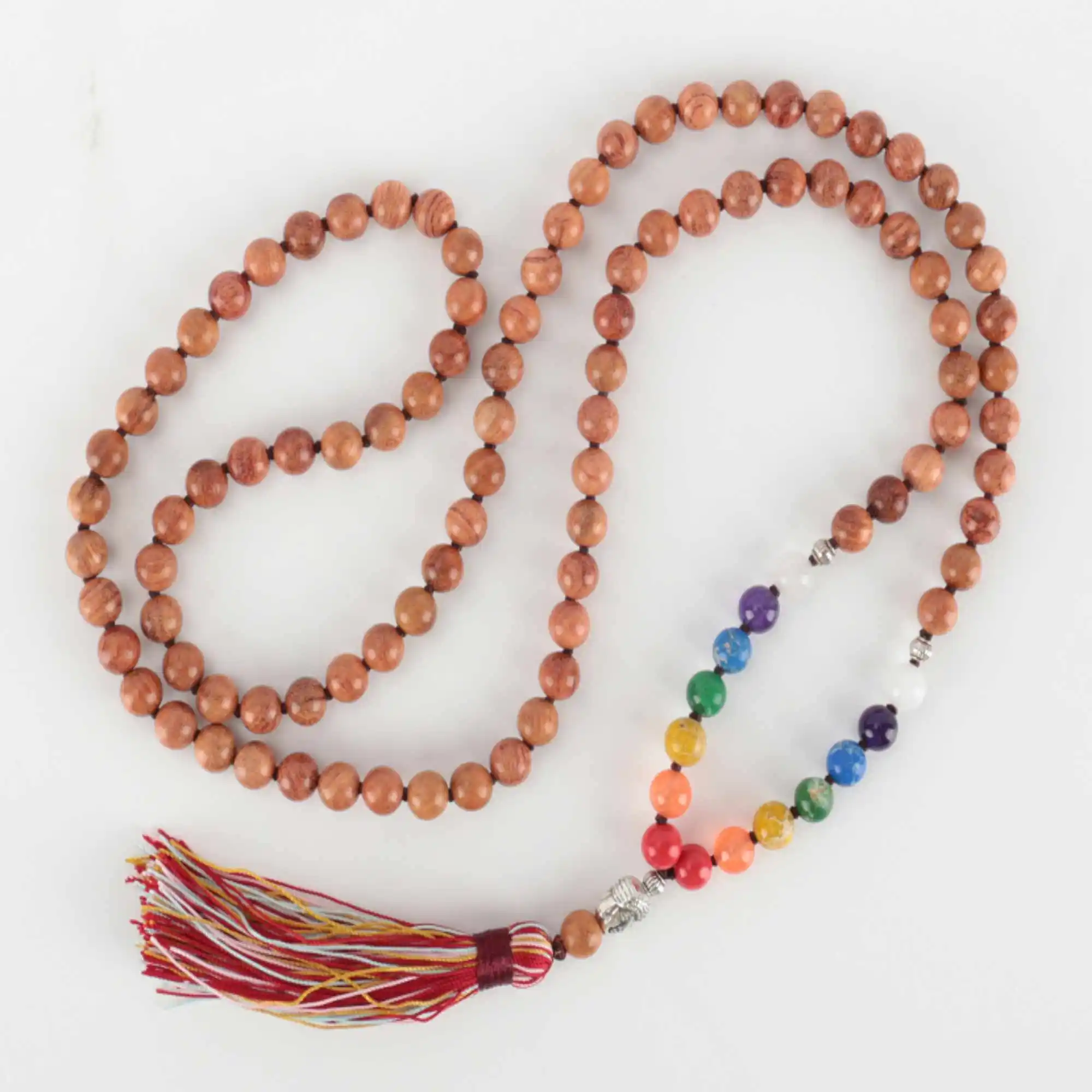

8mm Fashion Brown sandalwood seven chakra Silver Buddha head bracelet Chic Blessing Chain Souvenir Restore Seven Chakras Chakra