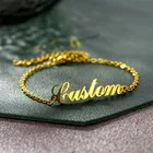 Индивидуальные браслеты из нержавеющей стали с именем золотого цвета для женщин, индивидуальный браслет, Очаровательная Регулируемая именная табличка с буквами, ювелирные изделия