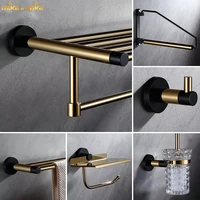 cooper brass goldblack bathroom accessory set gold brass hook towel rail rack bar shelf paper holder toothbrush holder