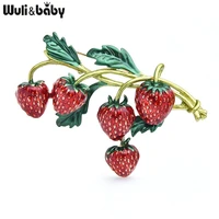 wulibaby red enamel strawberry brooches for women red strawberry bouquet flower weddings party office casual brooch pins gifts
