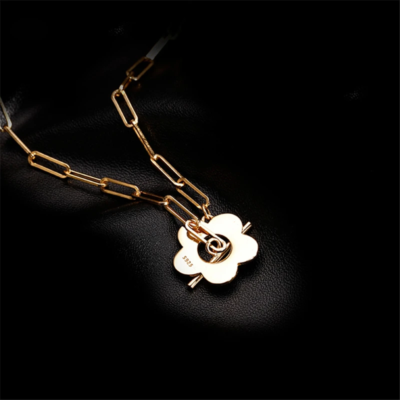 

925 Silver Necklace Gold Small Flower Jewelry Minimalism Pendants Chocker Kolye Vintage Collier Bijoux Collares Necklace Women
