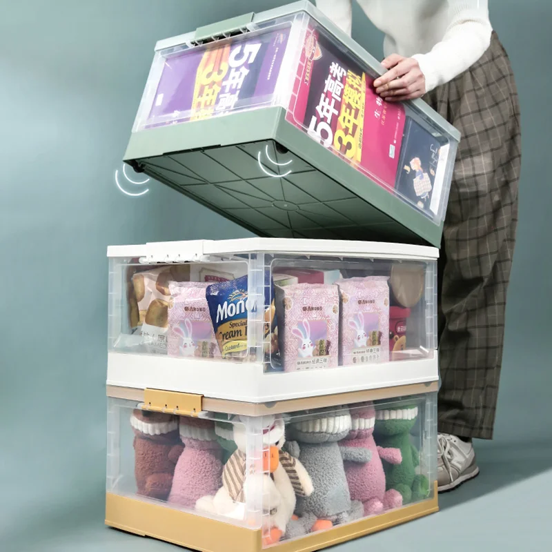 Foldable Storage Box Plastic Transparent With Cover And Rollers Large Capacity Waterproof Durable Home Car Sundries Arrange Case |