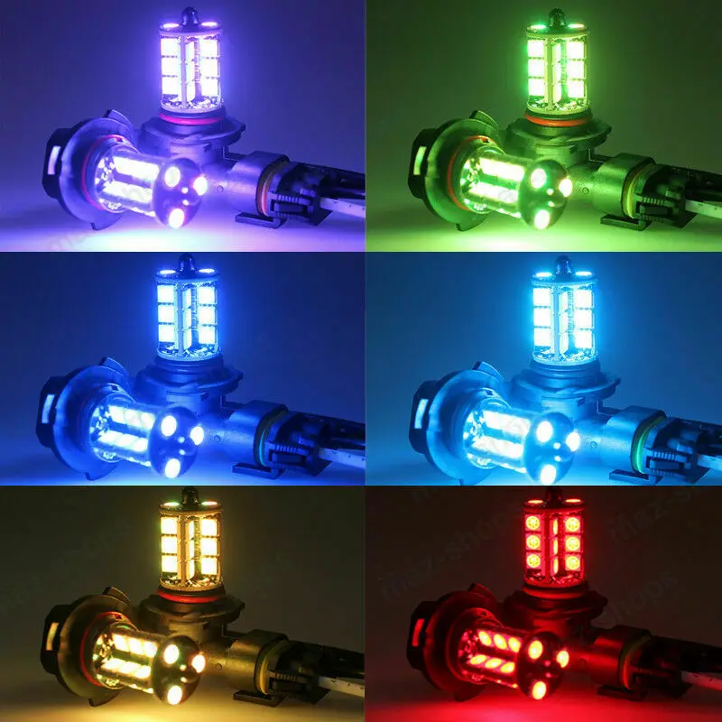 2Pcs Car Fog Light Bulb H3 H4 9006 9005 H7 H8 H9 880 881 H11 Ambient Driving Lamp DRL Kit 5050 27SMD LED RGB Remote Control Auto - купить по
