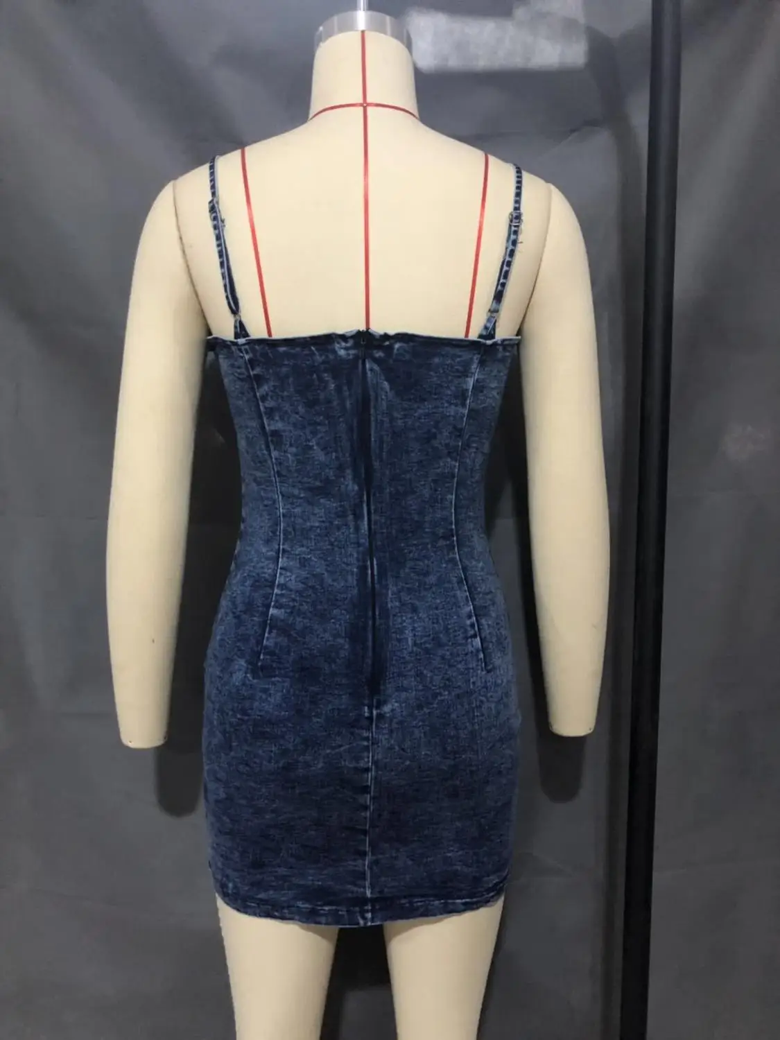 

Echoine Sexy Strap Bodycon Denim Mini Dress Hollow Out Grommet Lace Up Party Club Dresses Outfits Vintage Vestidos