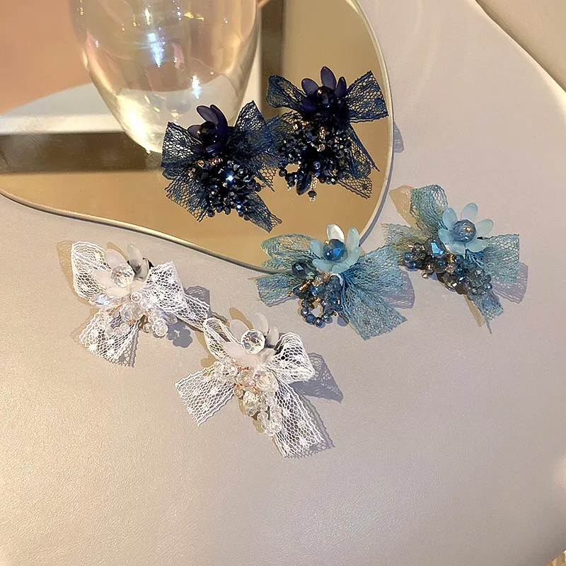 

Minar Luxury Hollow Floral Lace Knotted Drop Earrings for Women Blue Black Color Crystal Beaded Dangle Earrings Brincos 2021