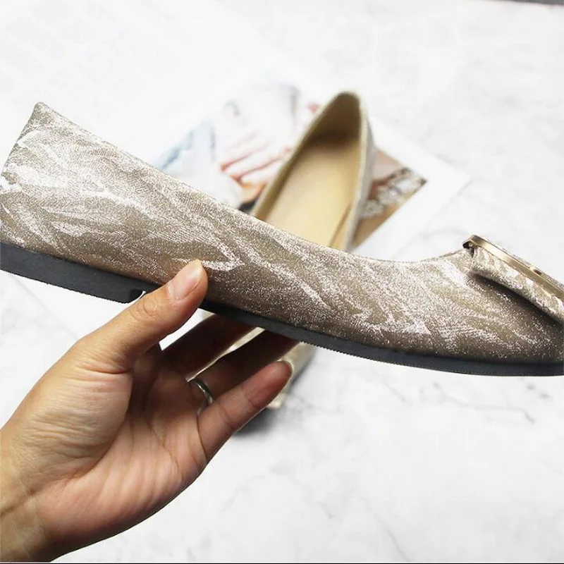 Spring New Synthetic Leather Women Ballet Flat Shoes Women'S Slip-On Soft Metal Decoration Boat Shoes Women Flats Zapatos Mujer