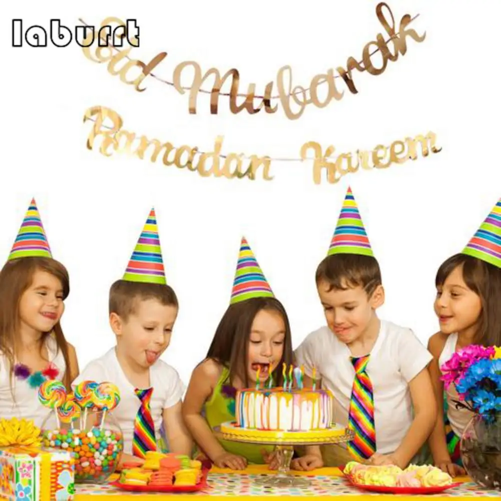 Золотой баннер с блестками бантиком Соединенные золотые блестки EID Mubarak Рамадан