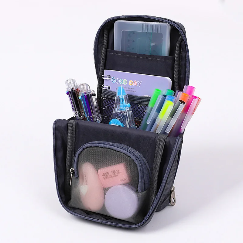 Creative Canvas Large Capacity Standing Pencil Case School Pen Case Cute Pencil Bag Simple Pencils Pouch Stationery Supplies