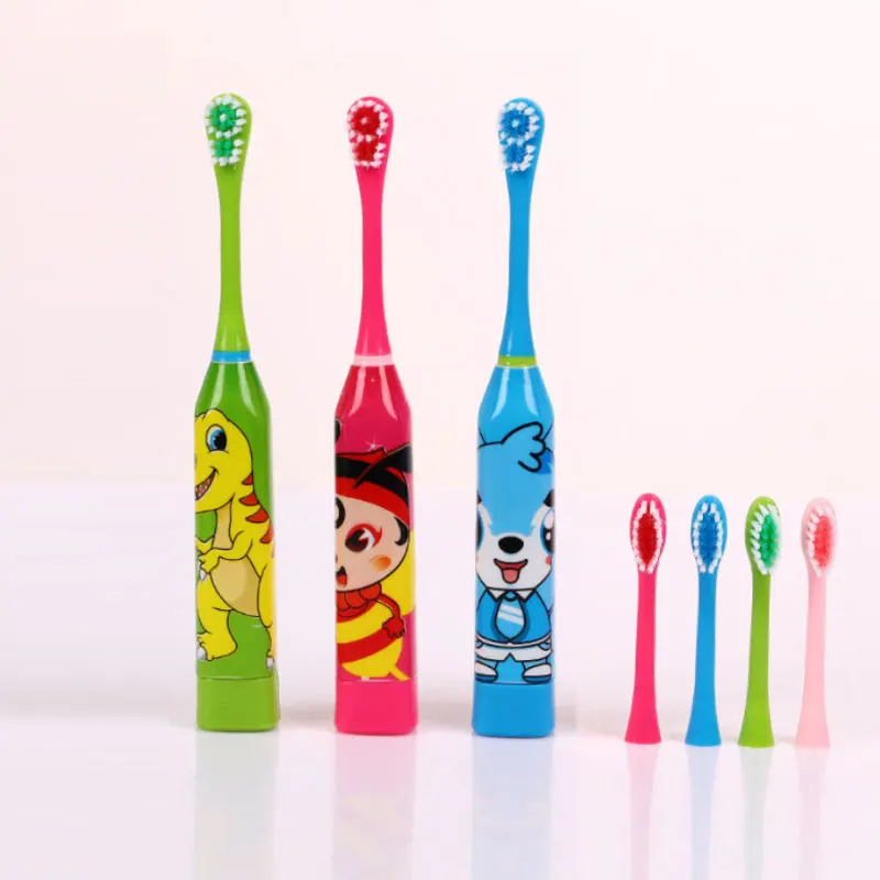 Детская электрическая зубная щетка с мультяшным рисунком двусторонние насадки