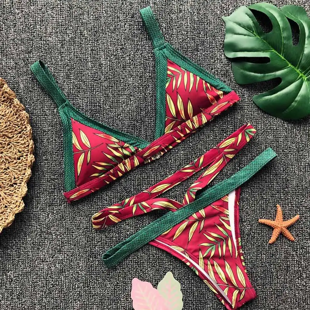 Женский сексуальный купальник на шнуровке комплект бикини с низкой талией