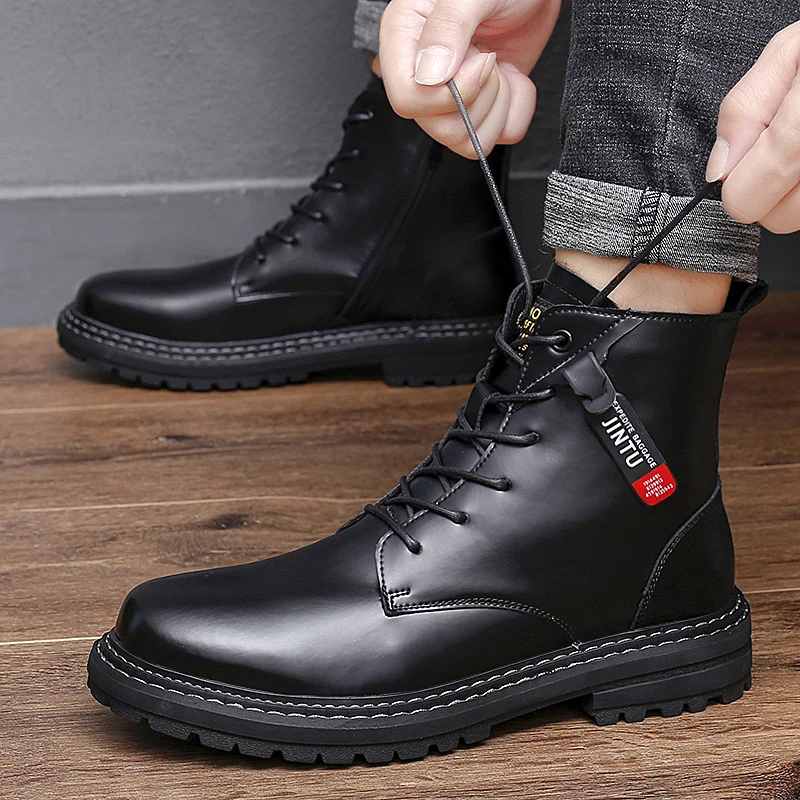 

High Quality Motorcycle Leather Men Luxury Boots Men Casual Shoes Fashion Polished Luster Boots For Men Military Tactical Boots