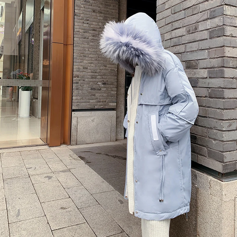 Куртки зимние женские длинные пуховые парки с капюшоном из натурального меха