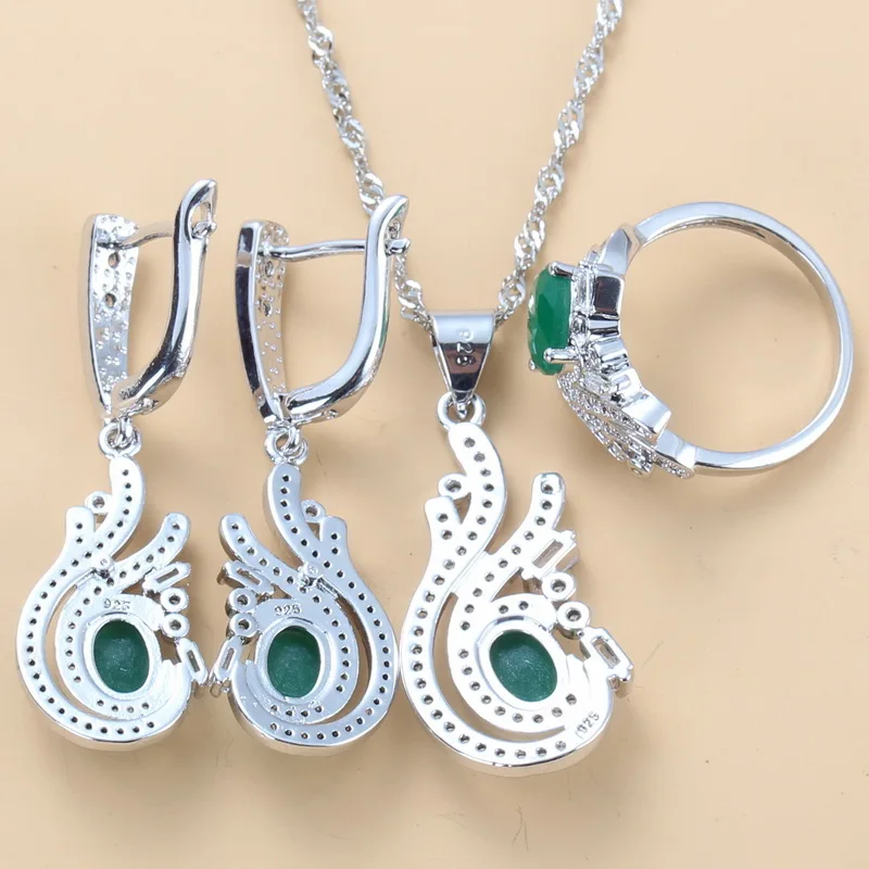 Женский комплект украшений Noble Green Zircon из сережек ожерелья и кольца 11 цветов