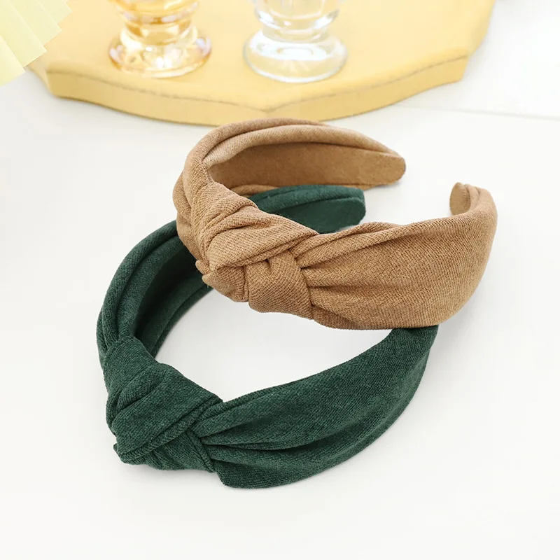 

Top Bow Knot Hairband Solid Ladies Elegant Headdress Soft Cotton Hair Hoop Women Accessories New Autumn Headwear Wide Headband