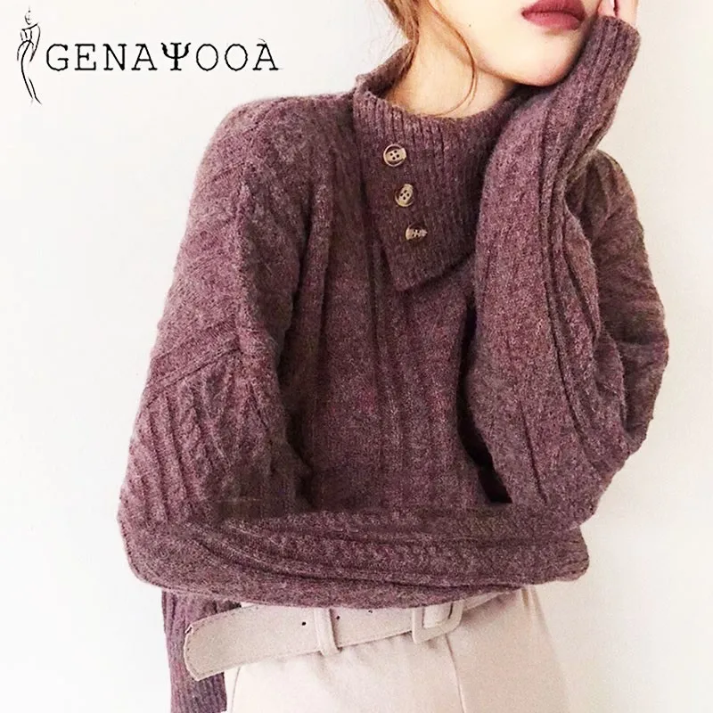 

Genayooa Cashmere Turtleneck Women 2020 Korean Style Vintage Sweater Women Chic Pullover Jumper Autumn Winter Knitted Sweater