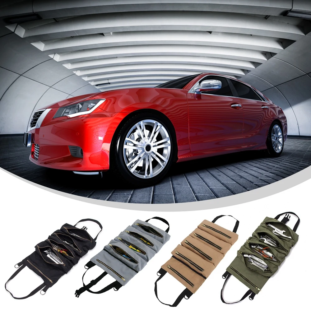 

Car Tool Roll Up Bags Waxed Canvas Storage Carrier Pouch Tools Tote Sling Holder Back Seat Organizer Storage Supplies