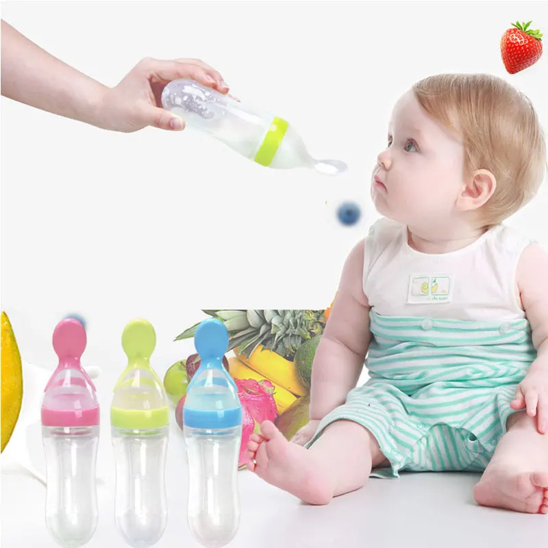 

Infant Kids Spoon Baby Feeding Silica Gel Feeding Bottle with Spoon Food Supplement Rice Cereal Bottle Nipple Pacifier