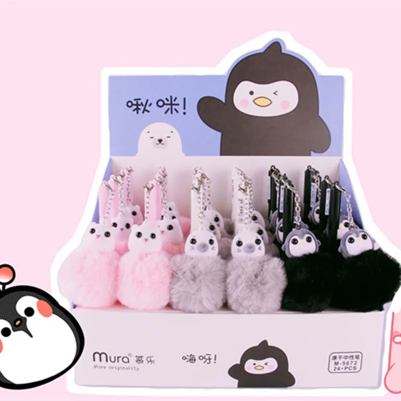 24 шт./лот милый плюшевый шариковый кулон в виде панды и кота гелевая ручка 0 5 мм