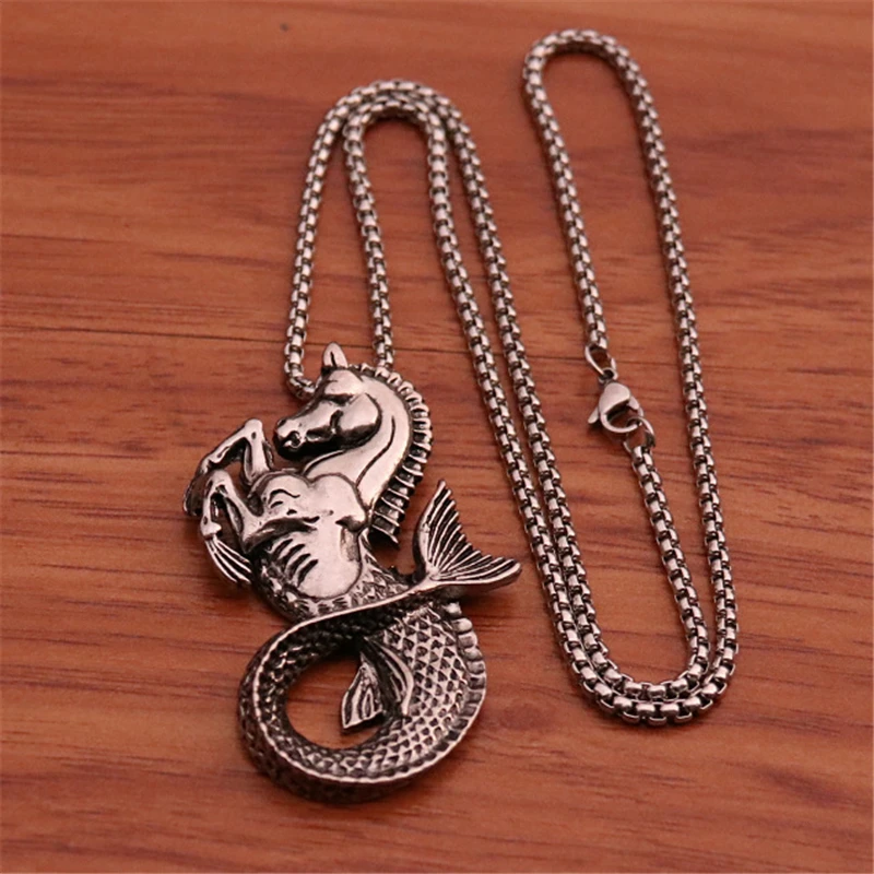 Antique Silver Large Sea Horse Hippocampus Charms Pendants For Men Women Necklace Jewelry Making Findings | Украшения и