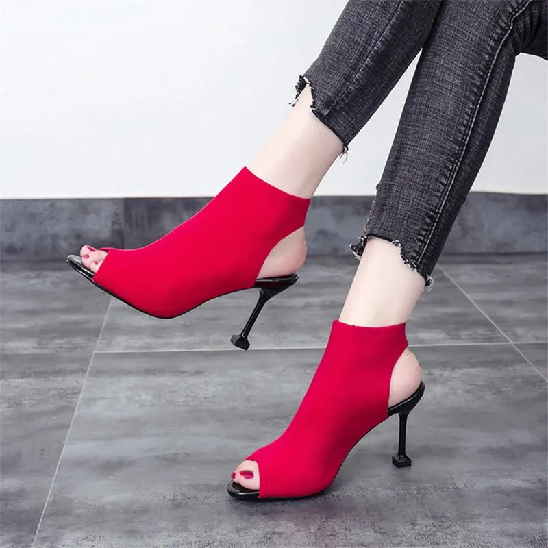 Сандалии женские на тонком высоком каблуке Босоножки с открытым носком