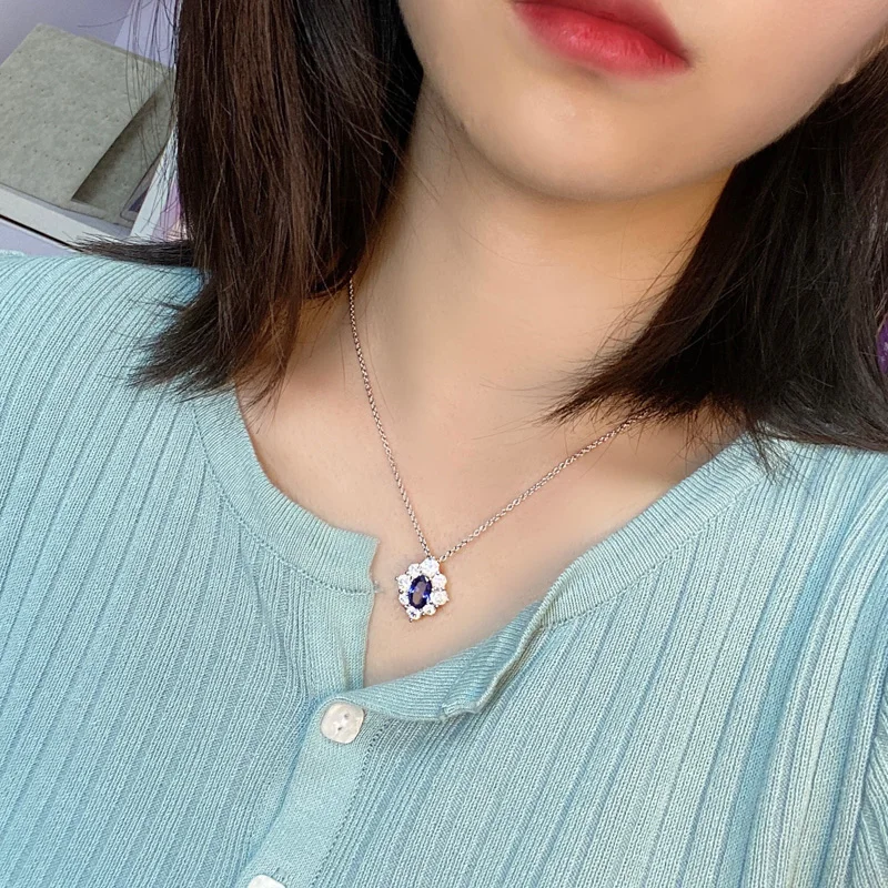 

COSYA Sapphire Temperament Flower Elegant Pendant Necklace 100% 925 Sterling Silver Wedding Couple Dating Valentine's Day