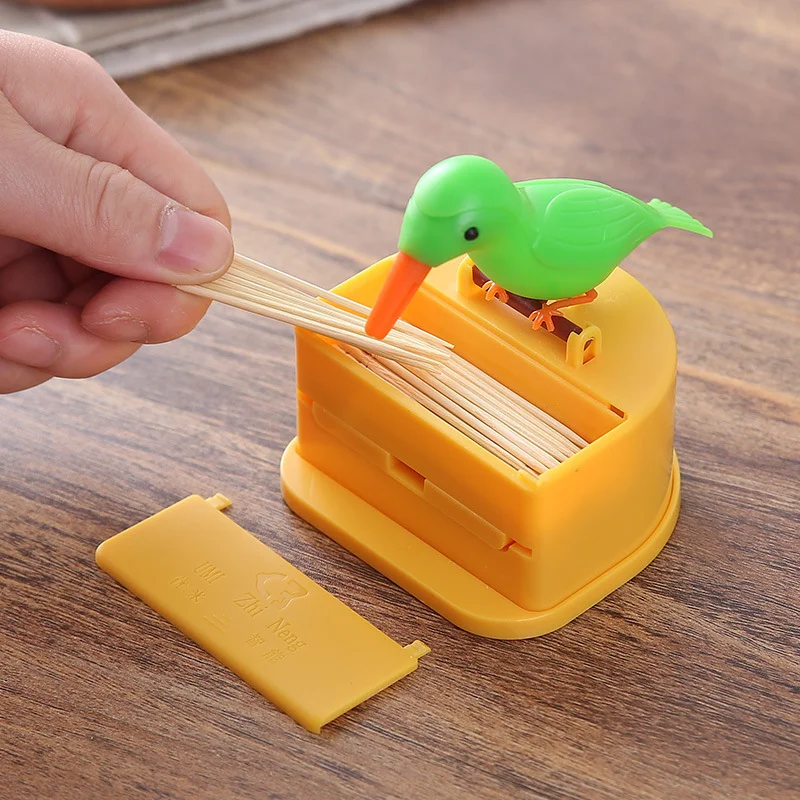 

Cute Toothpick Holder Toothpick Dispenser Automatic Pop-up Birdie Bird Pecking Toothpick Box Home Decor Kitchen Tools Cartoon
