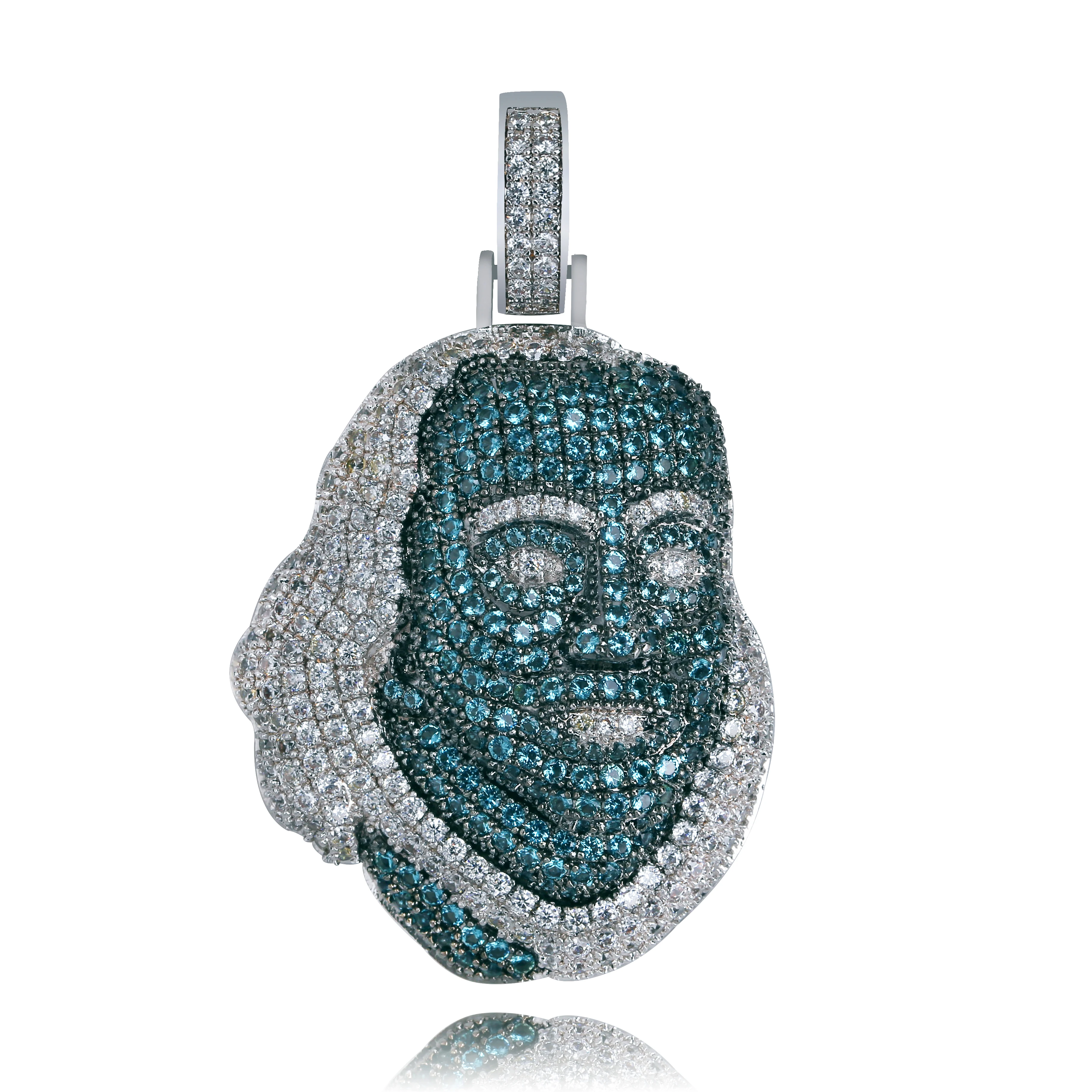

New Iced Out Blueface Benjamin Piece Pendant Necklace for Man Women Bling Charms with Tennis Chain Hip Hop Jewelry Rapper