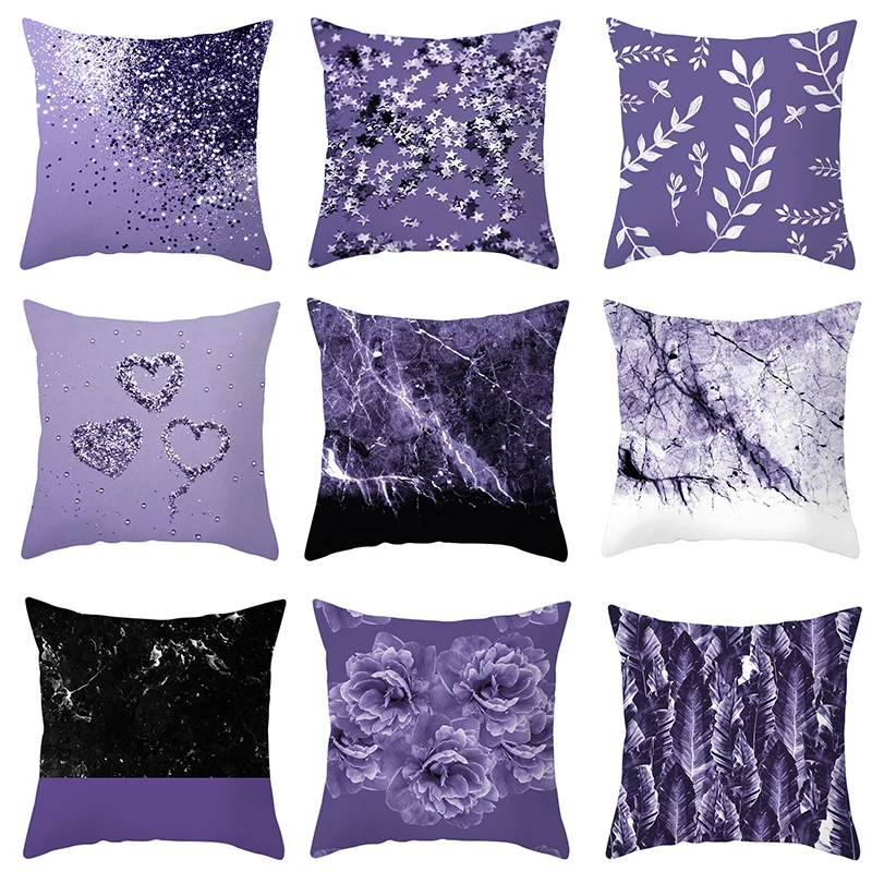 

Pillowcases Purple Nordic Geometric Cushion Cover Peachskin Throw Pillow Covers For Sofa Bedroom Modern Home Decor 45*45cm/Pc